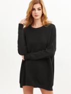 Shein Black Ribbed Knit Drop Shoulder Oversized Sweater