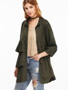 Shein Army Green Drop Shoulder Ruffle Tiered Shift Blouse