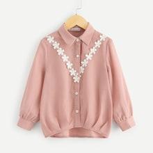 Shein Girls Contrast Lace Appliques Shirt