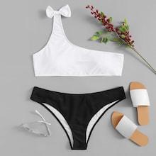 Shein Plus Two Tone One Shoulder Bikini Set