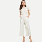 Shein Tie Neck Layered Ruffle Sleeve Slant Pocket Jumpsuit