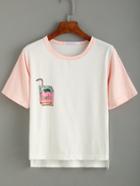 Shein Drink Print Contrast Trim Dip Hem T-shirt
