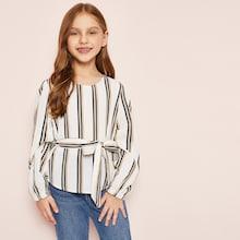 Shein Girls Belted Striped Top