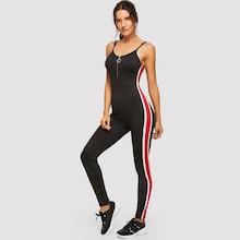Shein Zip Front Scoop Back Striped Cami Jumpsuit