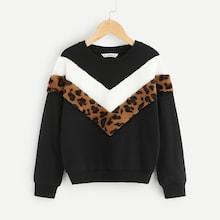 Shein Girls Color-block Chevron Pullover