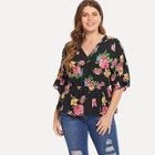 Shein Plus Flounce Sleeve Surplice Wrap Floral Top