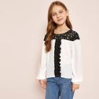 Shein Girls Contrast Lace Pleated Detail Top