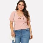 Shein Plus Knot Front Cut Out Ribbed Tee
