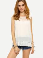 Shein Lace Insert Ruffled Hem Sleeveless Top - White