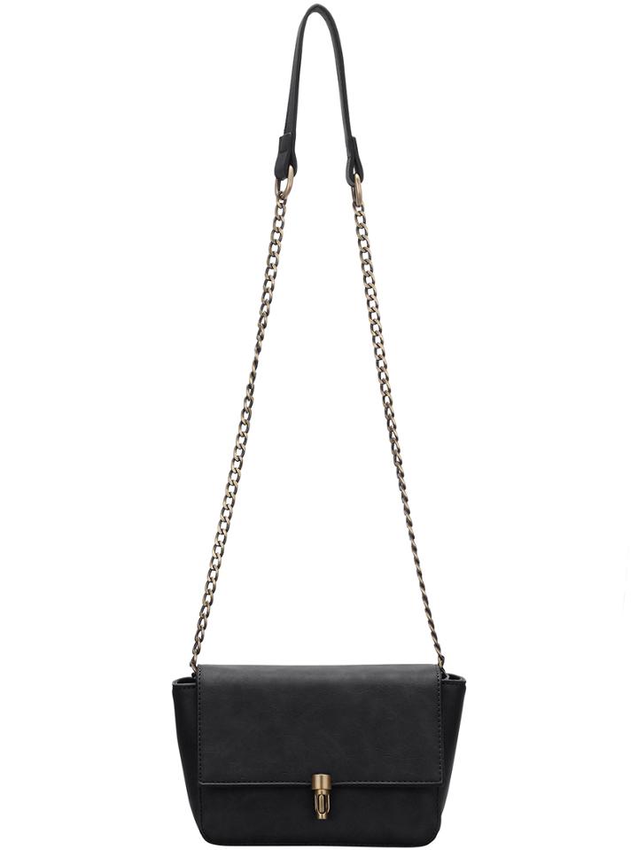 Shein Black Push Lock Chain Bag
