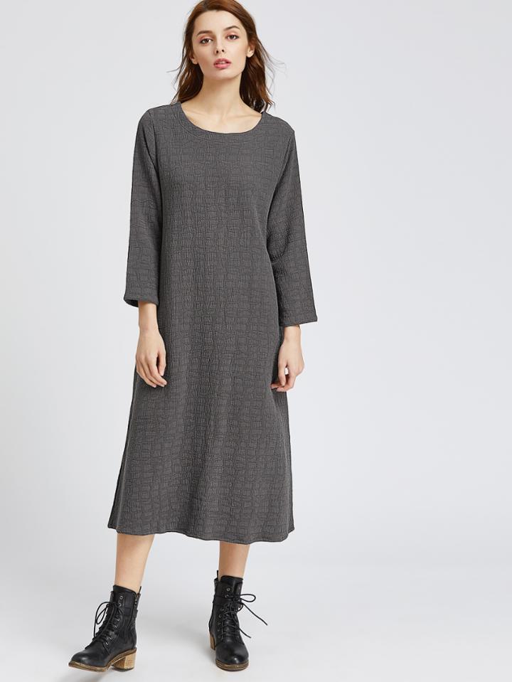 Shein Dark Grey Slit Back Shift Dress With Pockets