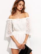 Shein White Off The Shoulder Perspective Sleeve Jumpsuit