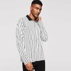 Shein Men Contrast Collar Pocket Patched Striped Polo Shirt