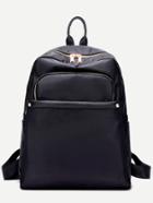 Shein Black Nylon Front Zipper Backpack