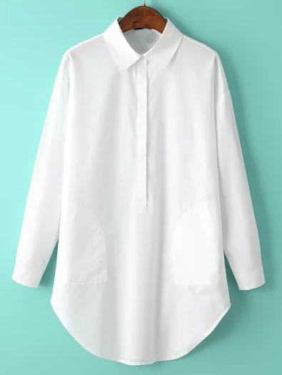 Shein White Lapel Long Sleeve Boyfriend Blouse
