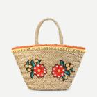 Shein Flower Appliques Straw Tote Bag