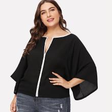Shein Plus Contrast Trim V Neckline Blouse