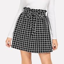 Shein Frill Belted Waist Grid Skirt