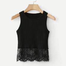 Shein Eyelash Lace Hem Ribbed Top
