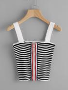 Shein Striped Tape Zipper Up Ribbed Cami Top