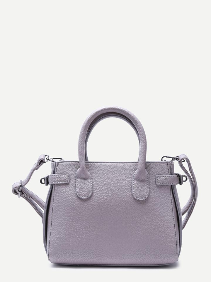 Shein Grey Pu Zipper Closure Handbag With Strap