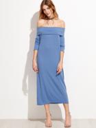 Shein Blue Off The Shoulder Foldover Dress