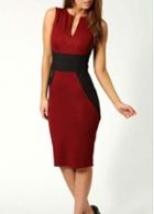 Rosewe Chic Black Splicing Red Cotton Tank Dress For Lady
