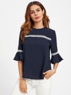 Shein Crochet Detail Fluted Sleeve Blouse