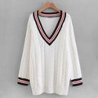 Shein Contrast Stripe Trim Cable Knit Jumper