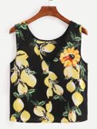 Shein V-neck Lemon Print Tank Top - Black