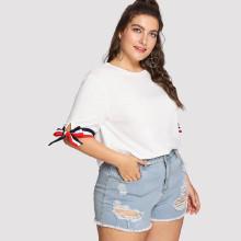 Shein Plus Knotted Striped Cuff T-shirt