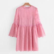 Shein Lace Panel Flounce Sleeve Embroidered Dress