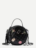 Shein Patch Detail Quilted Ball Bag With Faux Pearl
