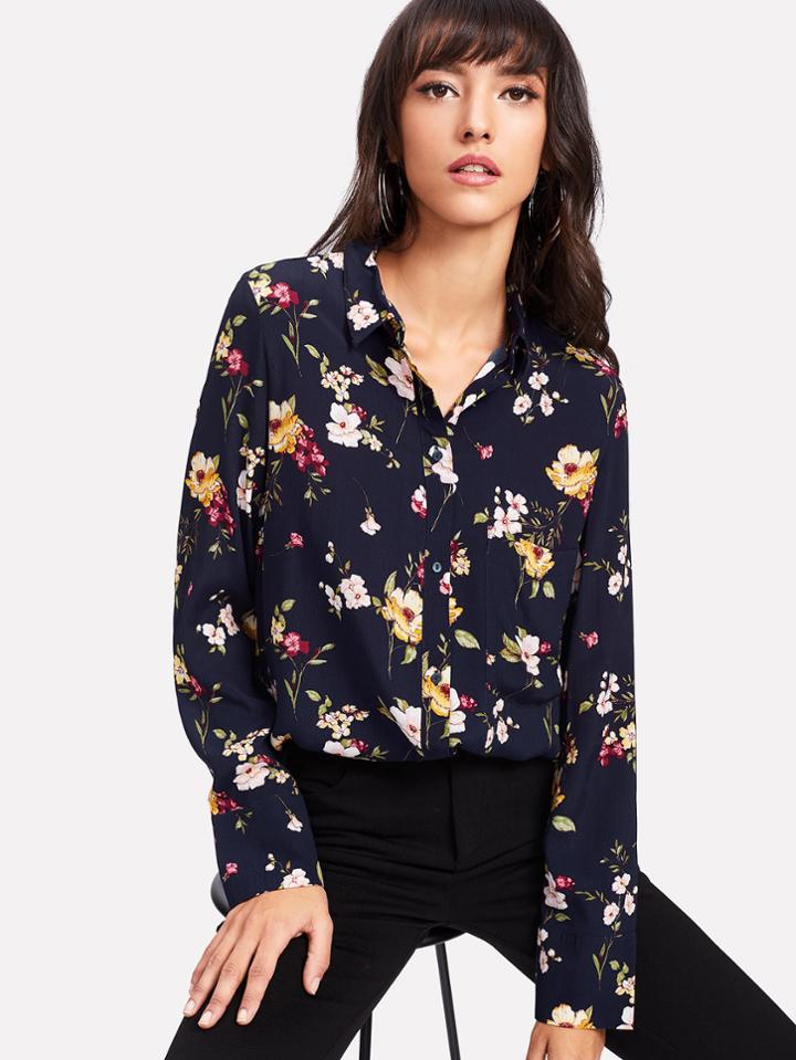 Shein Botanical Print Blouse