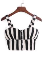 Shein Vertical Striped Buttoned Front Shirred Wide Strap Top
