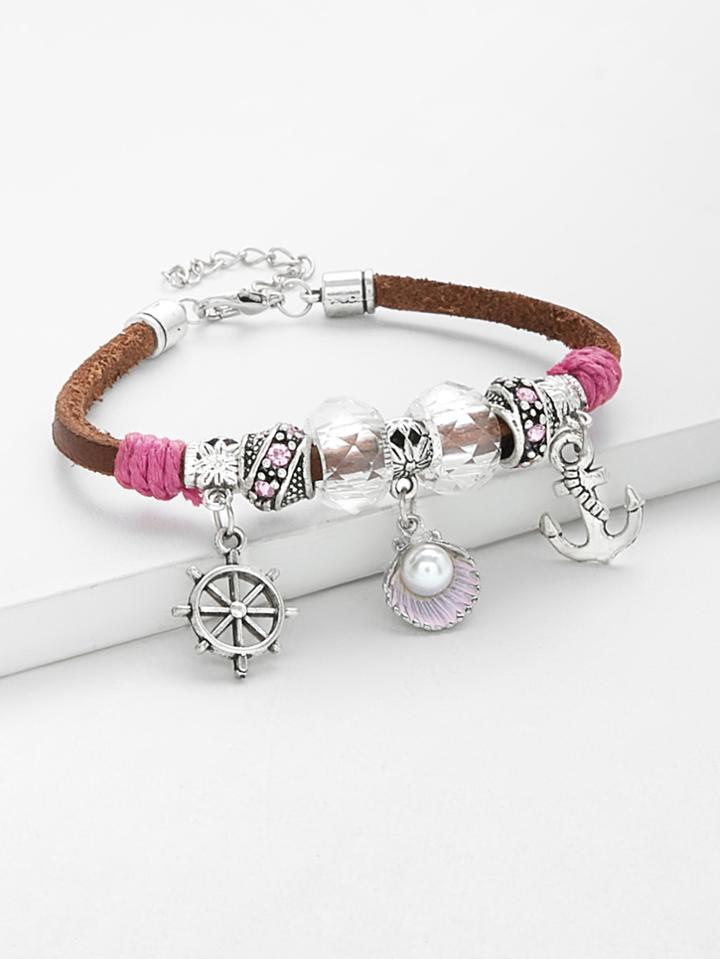 Shein Faux Pearl & Shell Charm Bangle Bracelet