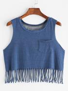 Shein Denim Look Pocket Front Fringe Tank Top