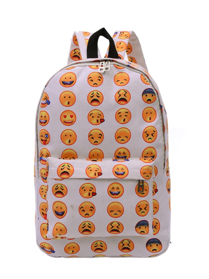 Shein Emoji Print Pocket Front Backpack