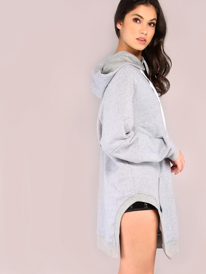 Shein Slit Hooded Pocket Front Dropped Shoulders Sweatshirt