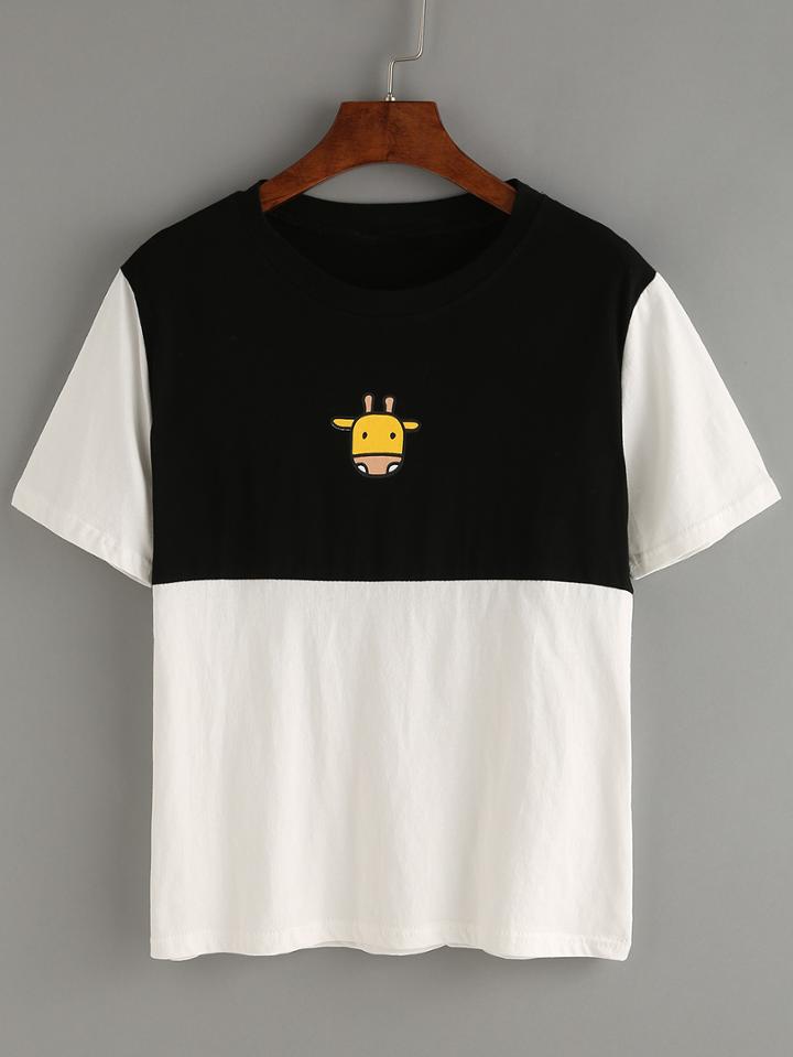 Shein Contrast Giraffe Print T-shirt