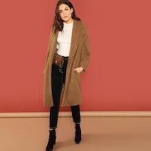 Shein Notch Collar Single Button Teddy Coat
