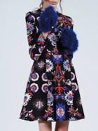 Shein Black Round Neck Long Sleeve Print Dress