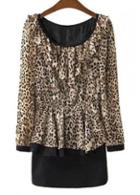 Rosewe Fashion Style Leopard Round Neck Long Sleeve Dress