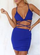 Rosewe Blue Spaghetti Strap Lace Up Two Piece Dresses