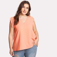 Shein Plus Eyelash Lace Cuff Top