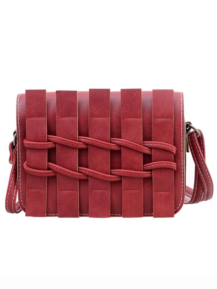 Shein Faux Leather Braided Flap Bag - Burgandy