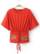 Shein Eyelet Lace Up Obi Belt T-shirt