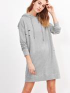 Shein Heather Grey Drop Shoulder Ripped Hoodie Dress