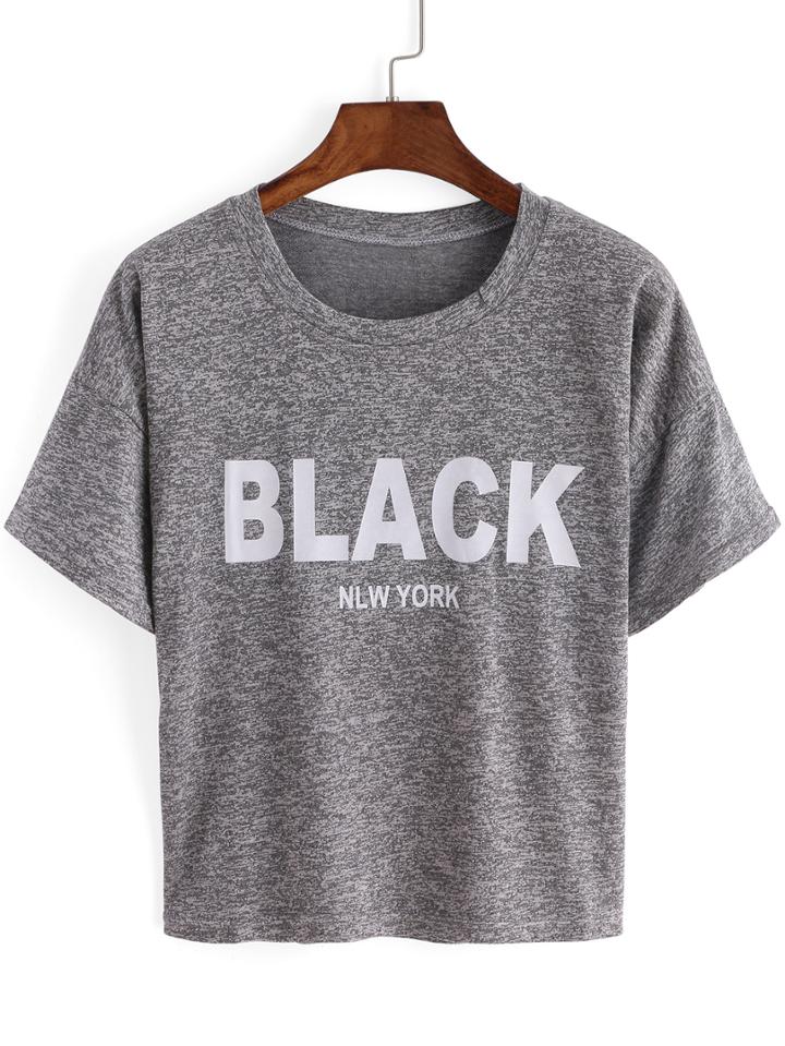 Shein Letters Print Grey T-shirt