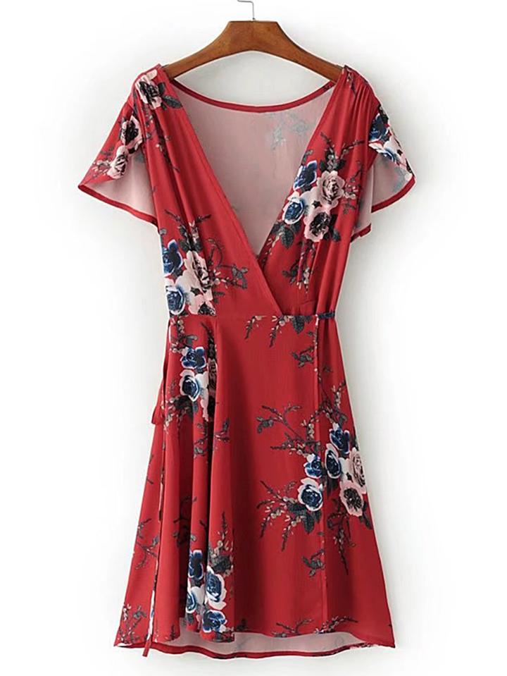 Shein Plunging V-neckline Cap Sleeve Dress